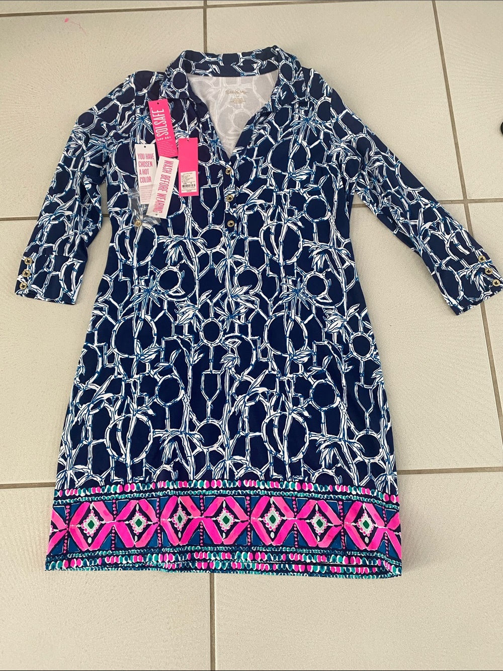 NWT Lilly Pulitzer Ansley Polo dress High Tide Navy Lucky Bamboo Engineered M